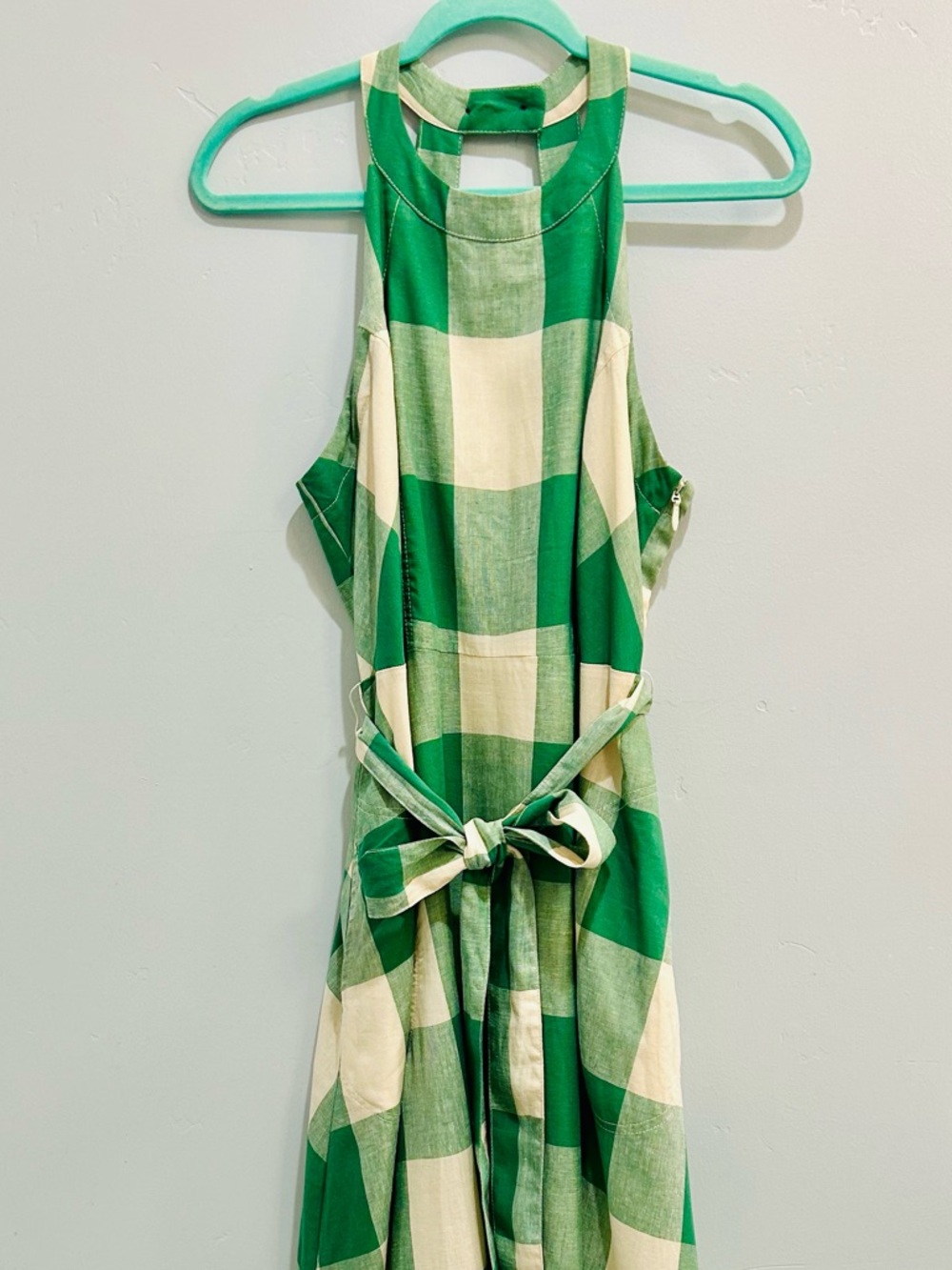 Anthropologie Maeve Greta Gingham Halter Midi Dress Green White Check NWOT 12 - Picture 5 of 16